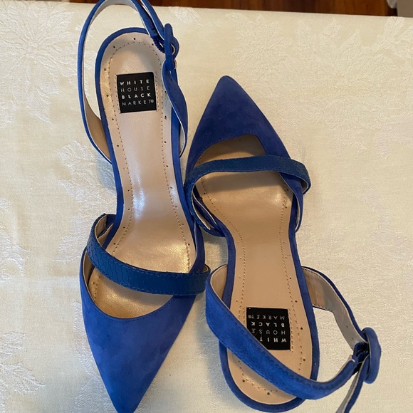 White House Black Market Royal Blue Suede Slingback With Snake Embossed Stran - Picture 8 of 8